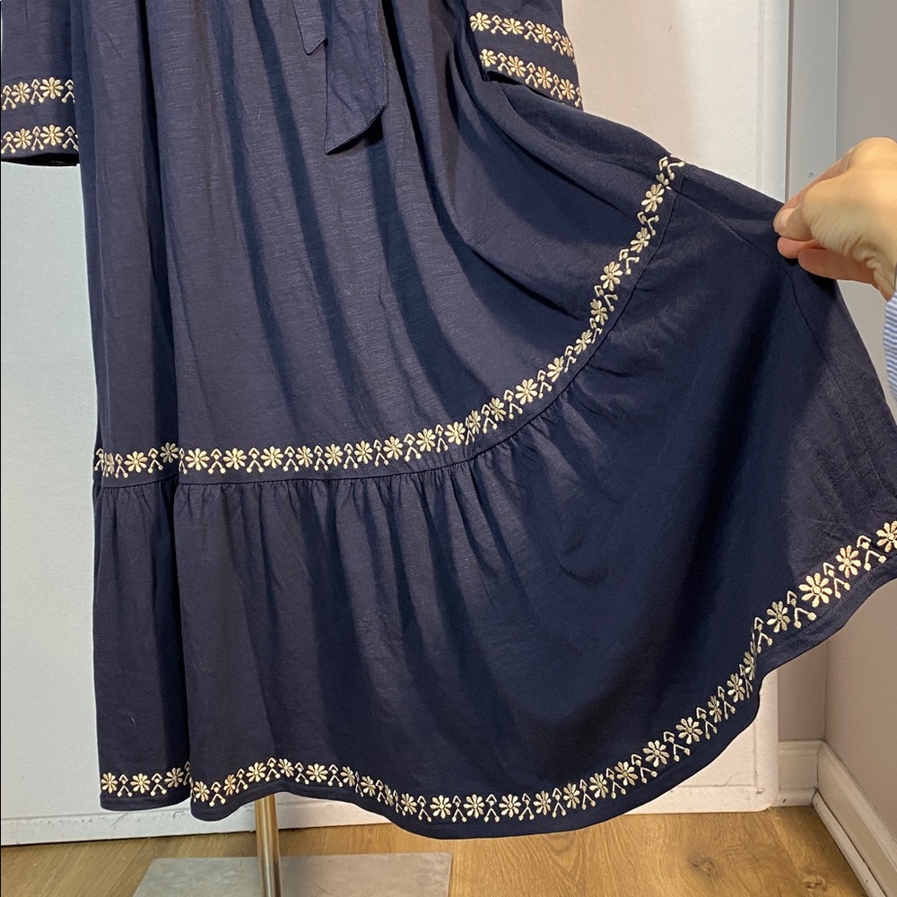 Boden Edwina Jersey Shirt Dress in Navy Blue with Embroidery size 12P - Picture 12 of 14